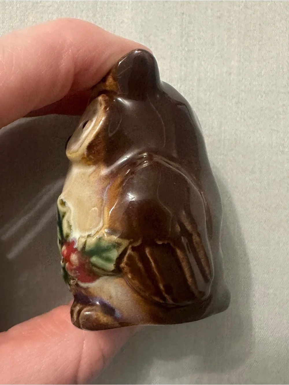 VTG Christmas Ceramic Owl Salt Pepper Shakers Pair Holly Berries Winter Holiday